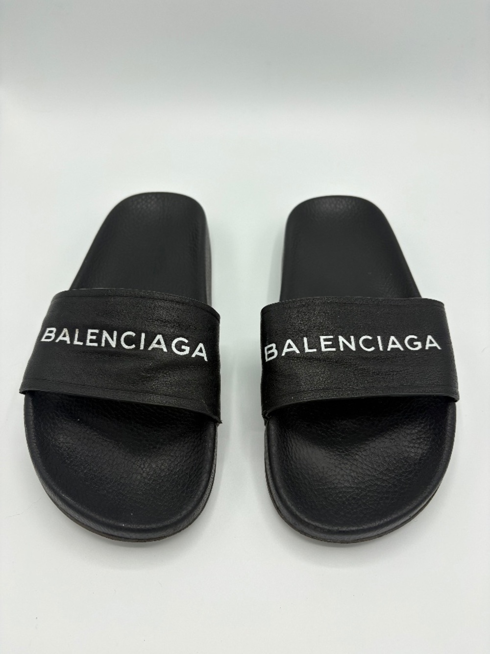 Authentic Balenciaga Womens Slides Sandals Size Eu 38 Black Leather Logo